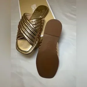 【Michael Kors】Portia Quilted Snake Embossed Leather Sandal Michael Kors Portia Quilted Metallic Snake Embossed Leather